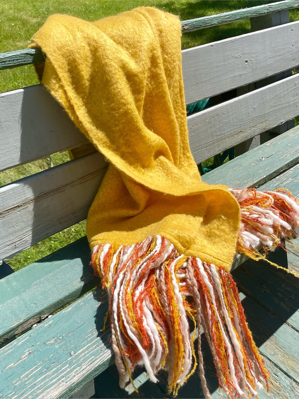 Throw Blanket Super Soft Loosely Woven w/ Long Chunky Fringe Gold Orange Brown
